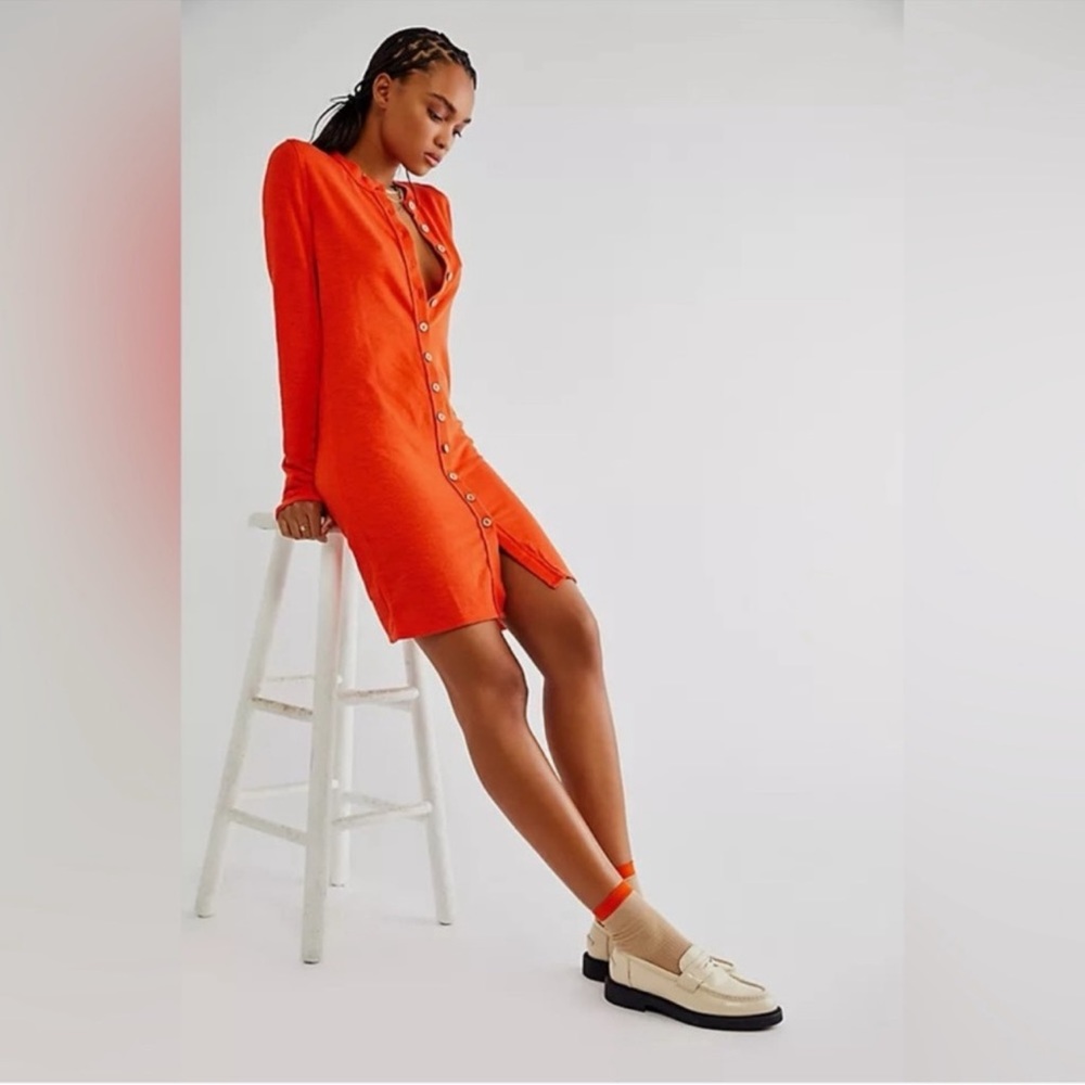 Free People. We The Free. Orange Gia Rib tunic/Cardigan/dress. Size Large. NWT - Picture 3 of 8